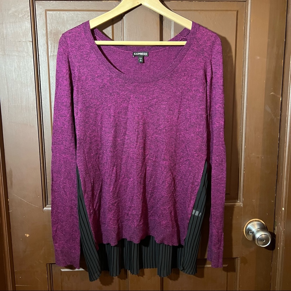 Express Sweater Top with Pleated Chiffon Back - Medium
